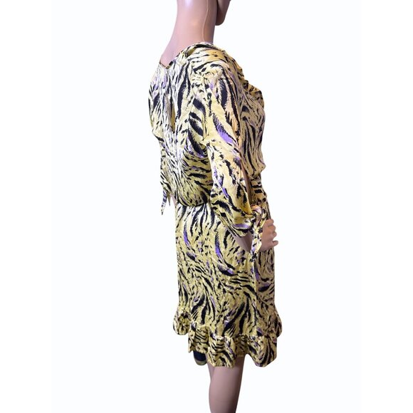 NWT‎ ESQUALO Wrap Dress Zebra Print Yellow Black  Size 8, Ruffle Feminine - Picture 13 of 16